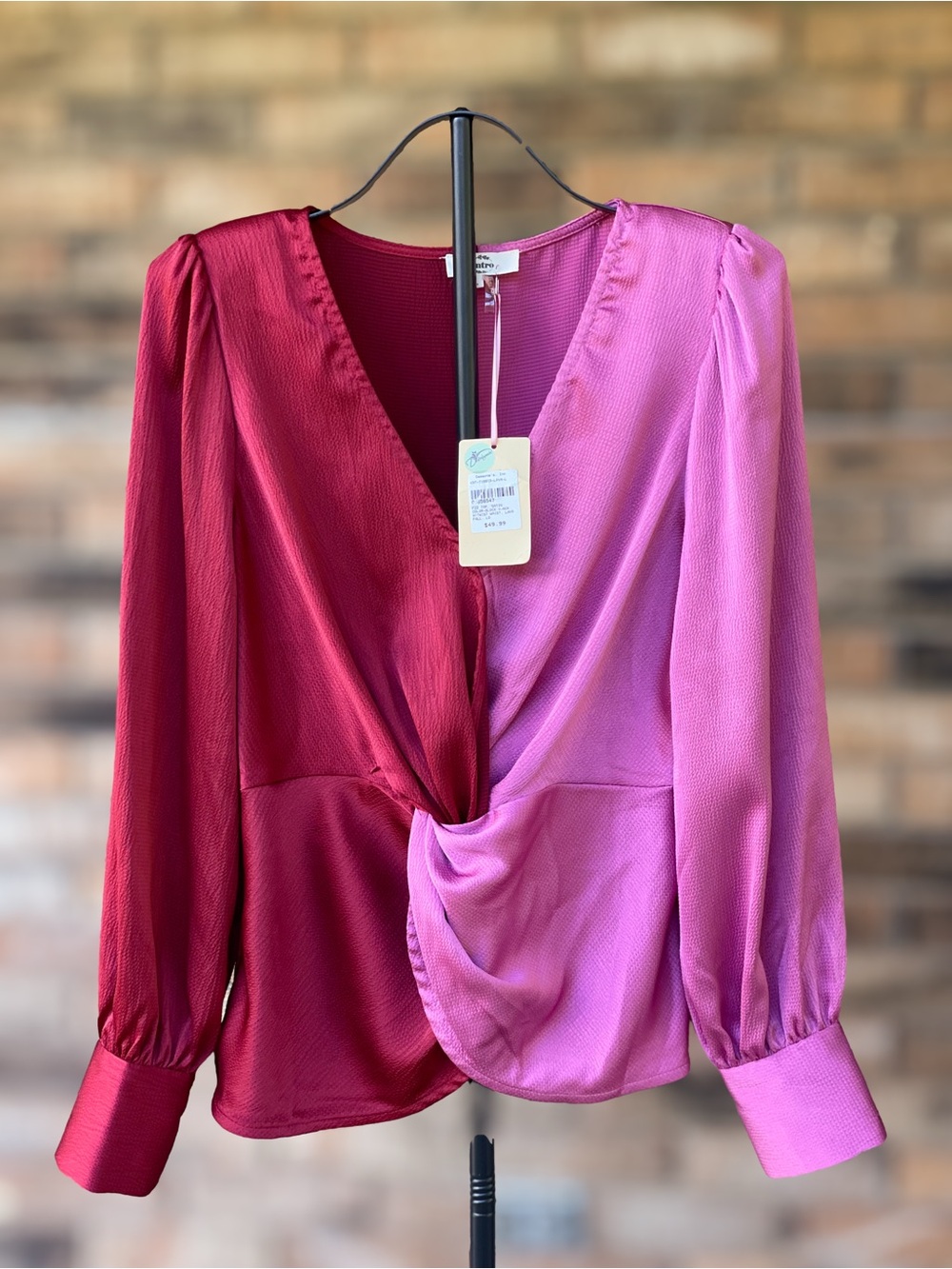 Entro NWT Pink Burgundy Colorblock Draped Blouse Large